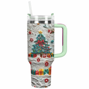 Festive Christmas Tree Custom Stanley Quencher 40oz Stainless Steel Tumbler With Handle - Threewoofs