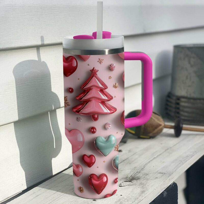 Festive Christmas Tree Custom Stanley Quencher 40oz Stainless Steel Tumbler With Handle - Threewoofs - Image 2