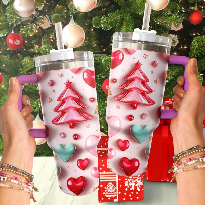 Festive Christmas Tree Custom Stanley Quencher 40oz Stainless Steel Tumbler With Handle - Threewoofs - Image 3