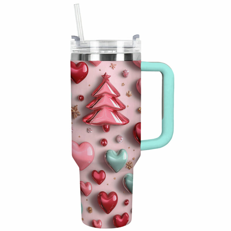 Festive Christmas Tree Custom Stanley Quencher 40oz Stainless Steel Tumbler With Handle - Threewoofs