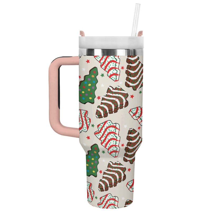 Festive Cookie Trees Custom Stanley Quencher 40oz Stainless Steel Tumbler With Handle - Threewoofs
