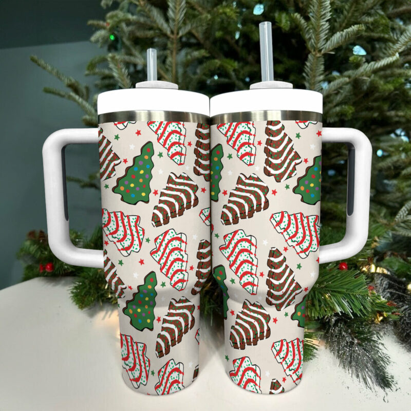 Festive Cookie Trees Custom Stanley Quencher 40oz Stainless Steel Tumbler With Handle - Threewoofs - Image 2