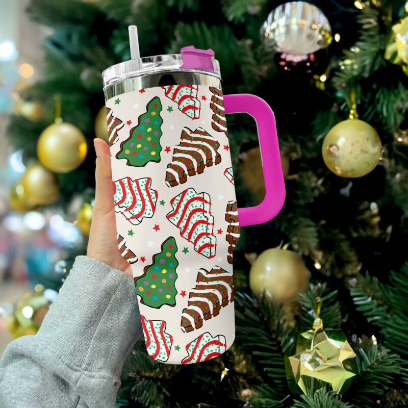 Festive Cookie Trees Custom Stanley Quencher 40oz Stainless Steel Tumbler With Handle - Threewoofs - Image 3