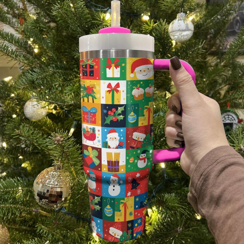 Festive Joy Christmas Custom Stanley Quencher 40oz Stainless Steel Tumbler With Handle - Threewoofs - Image 2