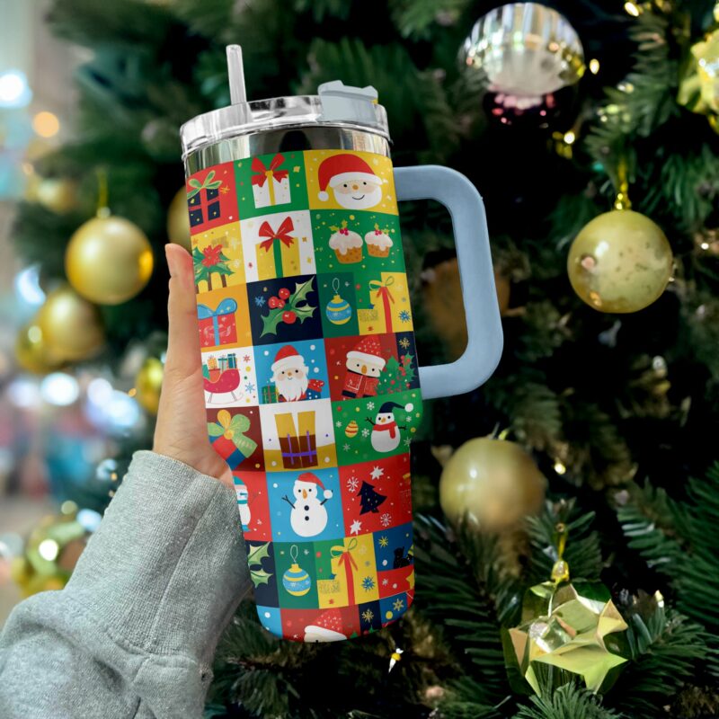 Festive Joy Christmas Custom Stanley Quencher 40oz Stainless Steel Tumbler With Handle - Threewoofs - Image 3