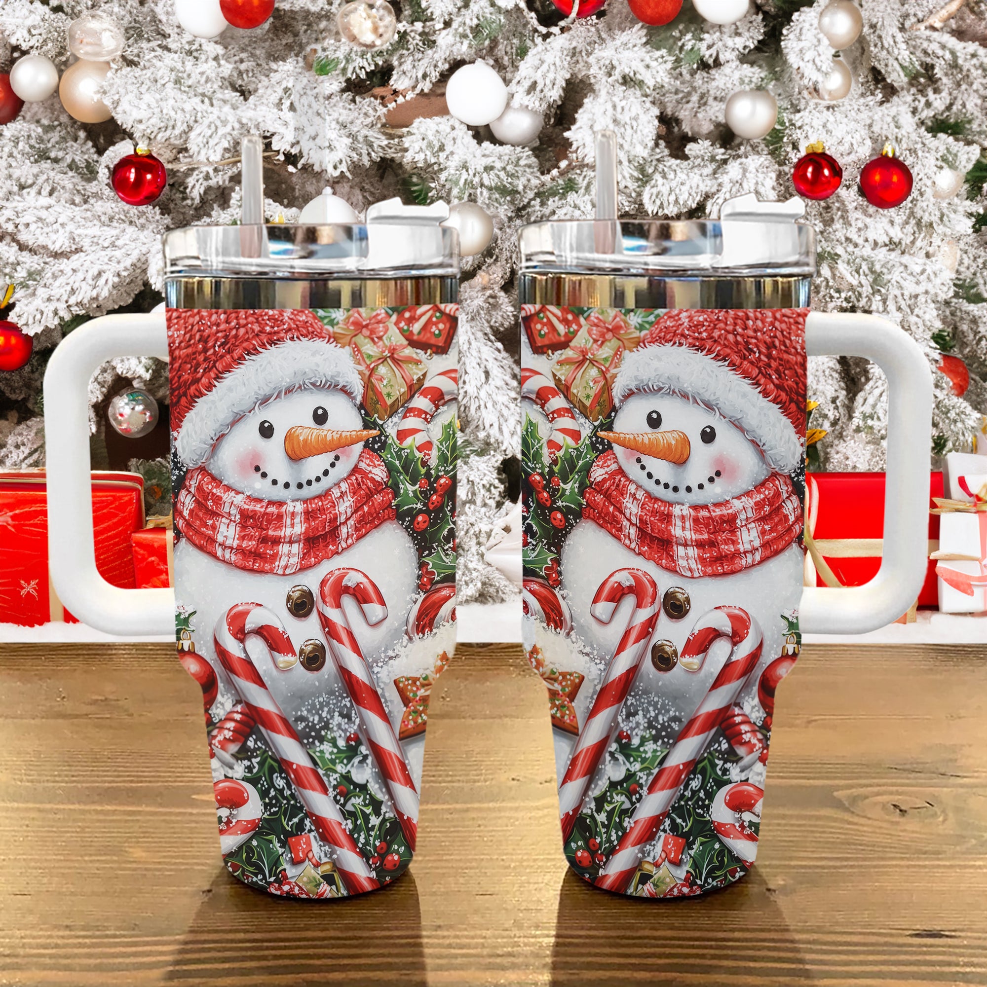 Festive Snowman Christmas Custom Stanley Quencher 40oz Stainless Steel Tumbler With Handle - Threewoofs - Image 2
