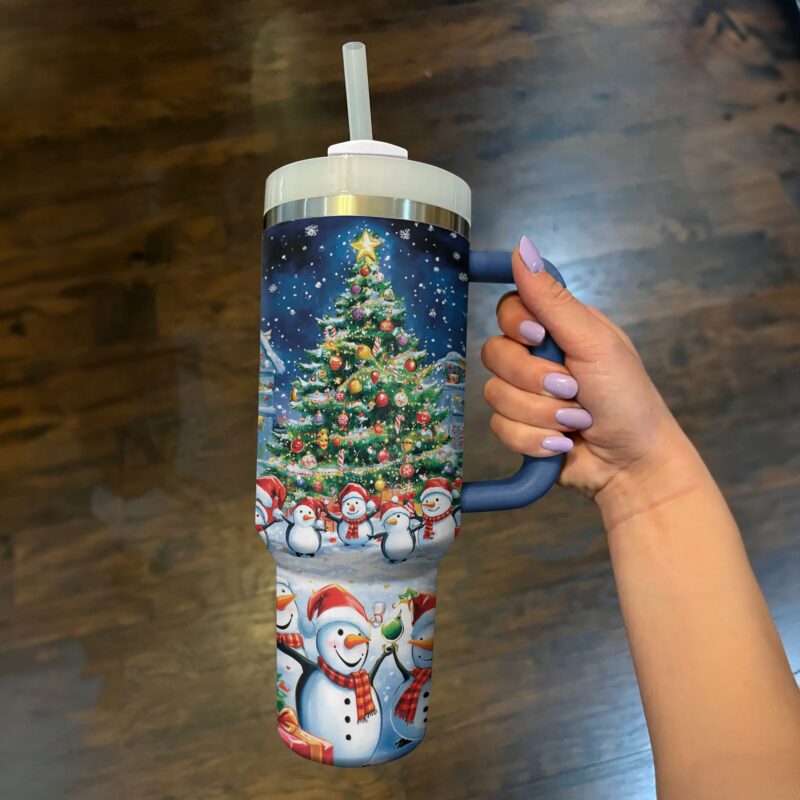Festive Snowman Christmas Custom Stanley Quencher 40oz Stainless Steel Tumbler With Handle - Threewoofs - Image 3