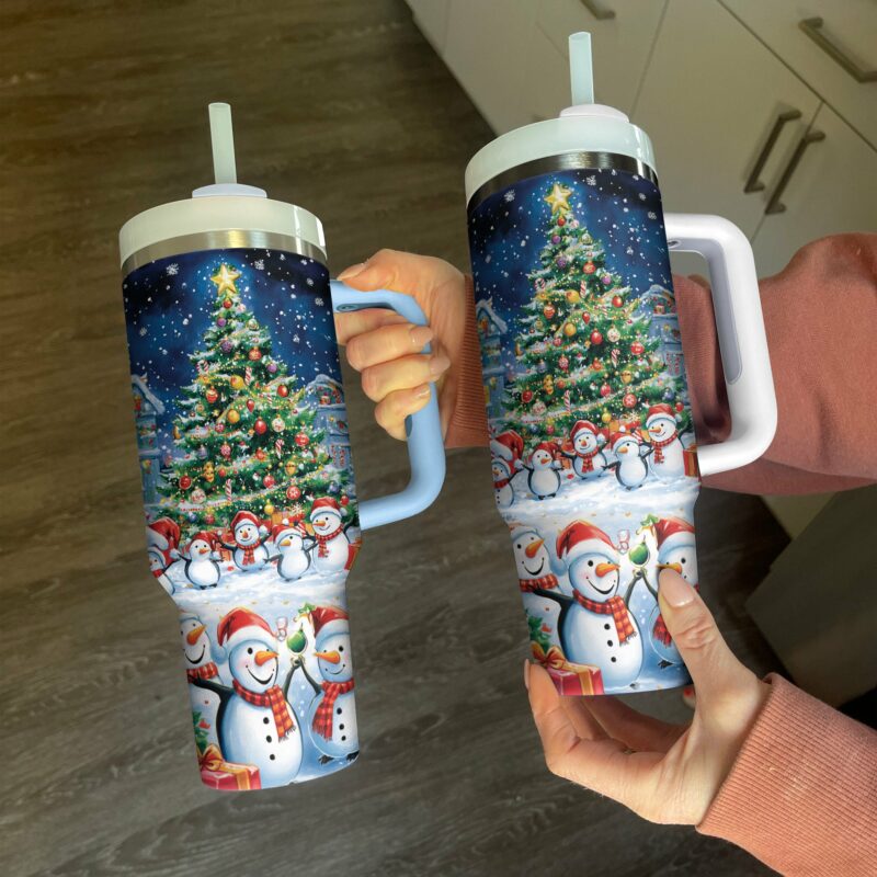 Festive Snowman Christmas Custom Stanley Quencher 40oz Stainless Steel Tumbler With Handle - Threewoofs - Image 2