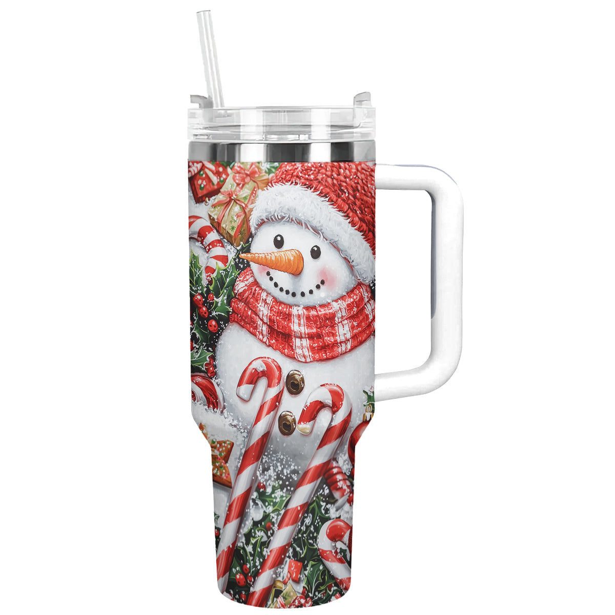 Festive Snowman Christmas Custom Stanley Quencher 40oz Stainless Steel Tumbler With Handle - Threewoofs