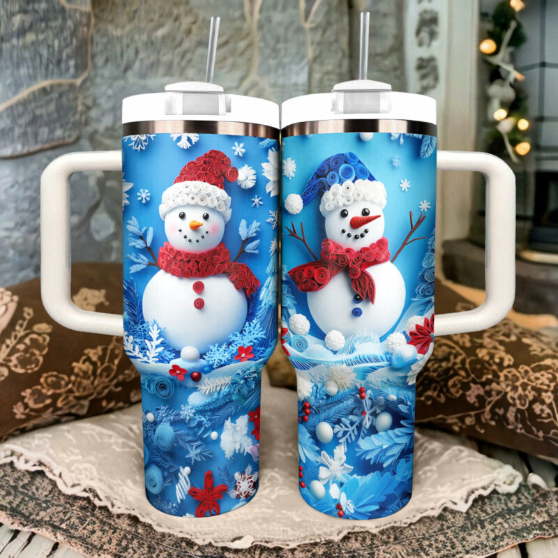 Festive Snowman Christmas Custom Stanley Quencher 40oz Stainless Steel Tumbler With Handle - Threewoofs - Image 2