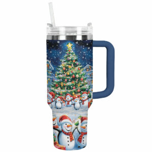 Festive Snowman Christmas Custom Stanley Quencher 40oz Stainless Steel Tumbler With Handle - Threewoofs