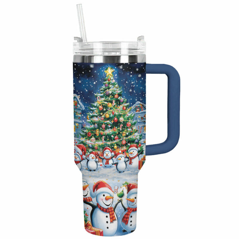 Festive Snowman Christmas Custom Stanley Quencher 40oz Stainless Steel Tumbler With Handle - Threewoofs