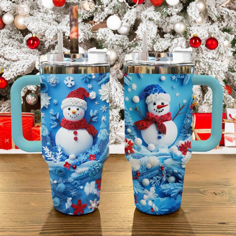 Festive Snowman Christmas Custom Stanley Quencher 40oz Stainless Steel Tumbler With Handle - Threewoofs - Image 3