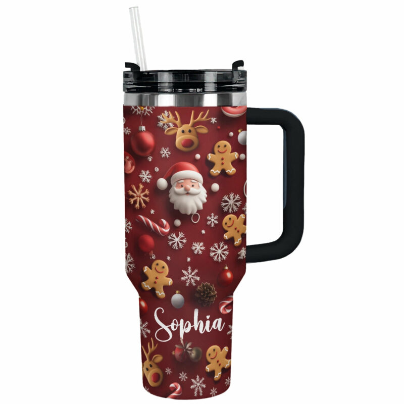 Festive Spirit Christmas Custom Stanley Quencher 40oz Stainless Steel Tumbler With Handle - Threewoofs - Image 2