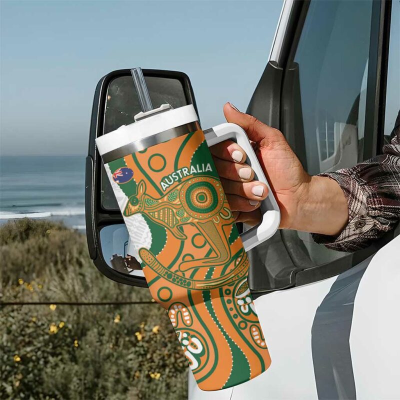 Fiji And Australia Rugby Fijian Palm Tree Mix Aussie Kangaroo Custom Stanley Quencher 40oz Stainless Steel Tumbler With Handle - Threewoofs - Image 7