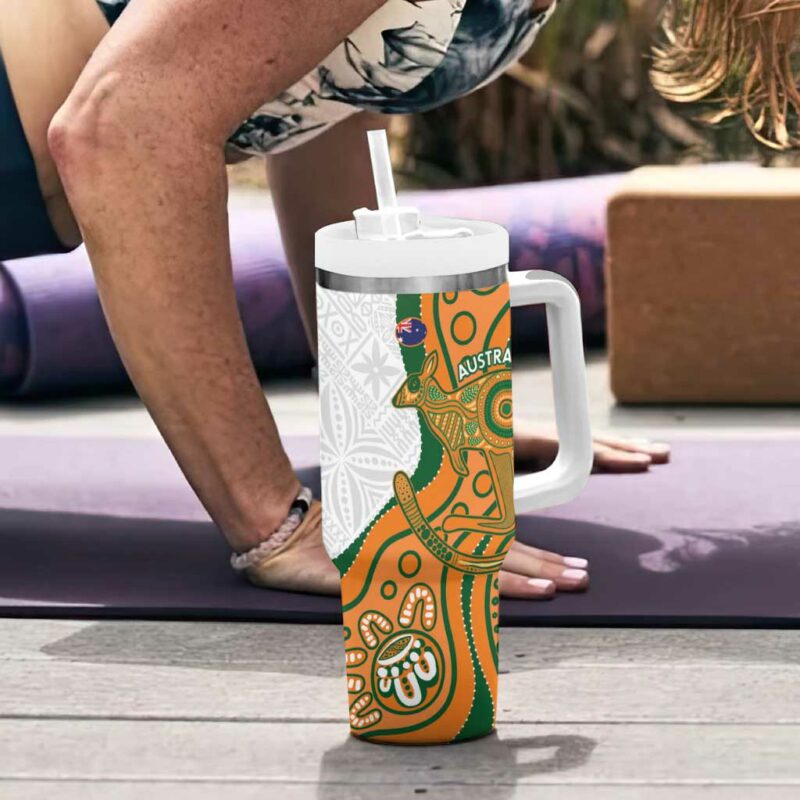 Fiji And Australia Rugby Fijian Palm Tree Mix Aussie Kangaroo Custom Stanley Quencher 40oz Stainless Steel Tumbler With Handle - Threewoofs - Image 6