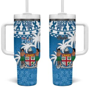 Fiji Bula Fijian Tapa Custom Stanley Quencher 40oz Stainless Steel Tumbler With Handle - Threewoofs