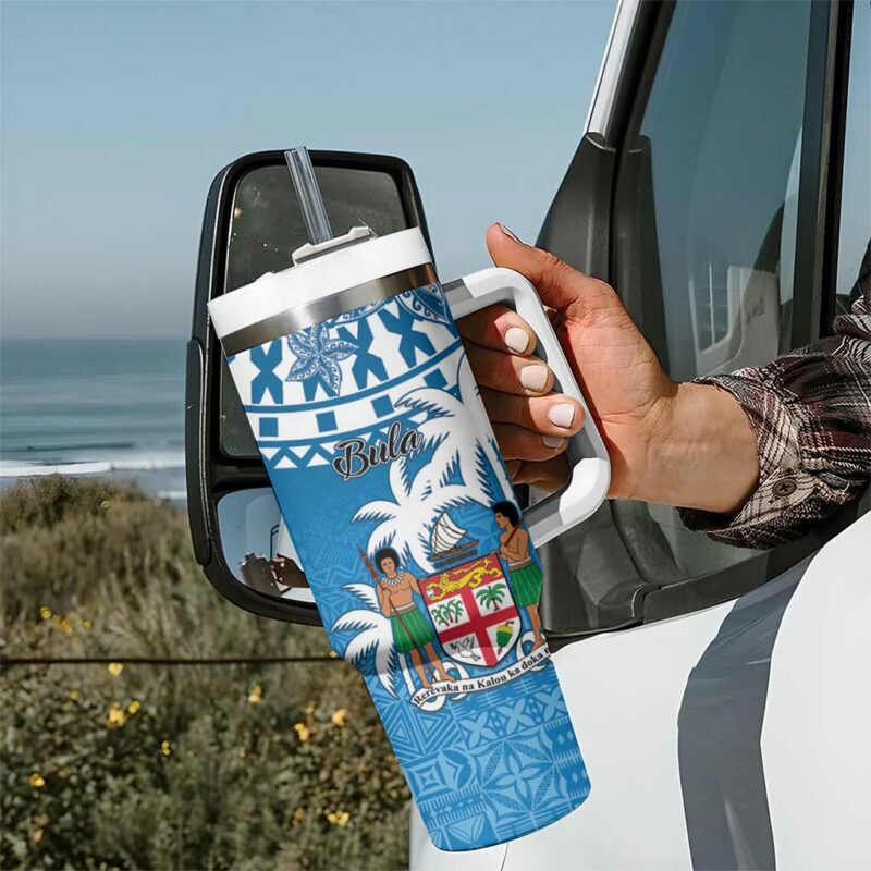 Fiji Bula Fijian Tapa Custom Stanley Quencher 40oz Stainless Steel Tumbler With Handle - Threewoofs - Image 7
