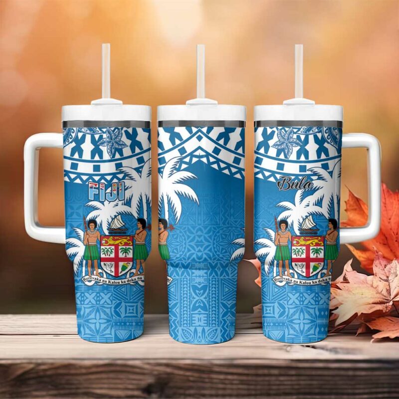 Fiji Bula Fijian Tapa Custom Stanley Quencher 40oz Stainless Steel Tumbler With Handle - Threewoofs - Image 4