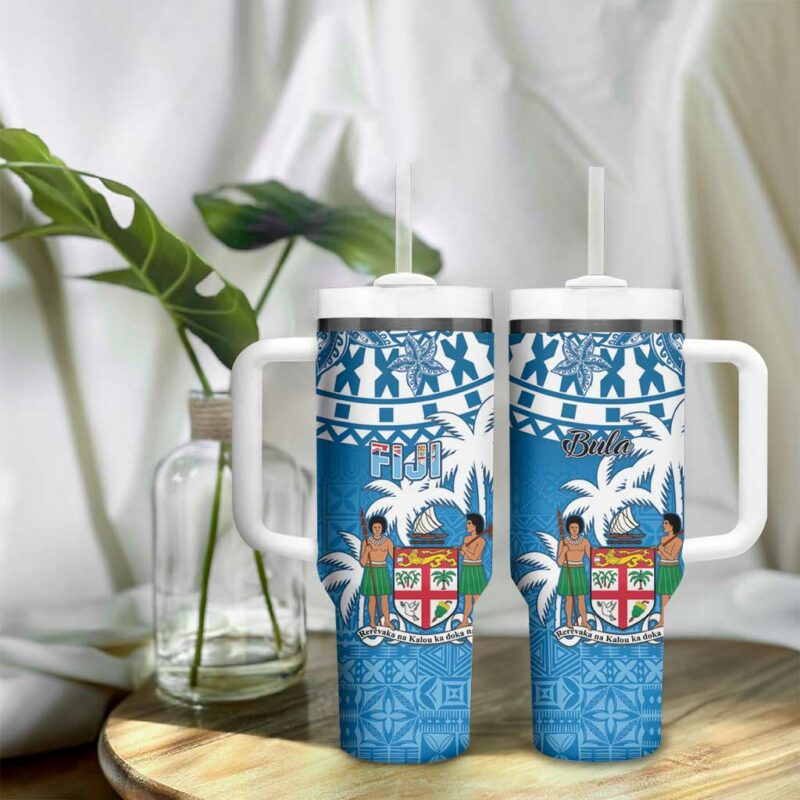 Fiji Bula Fijian Tapa Custom Stanley Quencher 40oz Stainless Steel Tumbler With Handle - Threewoofs - Image 9