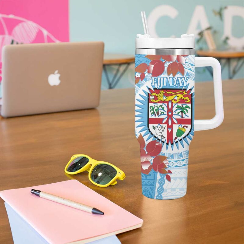 Fiji Day Fijian Tapa Mix Tagimoucia Blue Custom Stanley Quencher 40oz Stainless Steel Tumbler With Handle - Threewoofs - Image 5