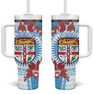 Fiji Day Fijian Tapa Mix Tagimoucia Blue Custom Stanley Quencher 40oz Stainless Steel Tumbler With Handle - Threewoofs