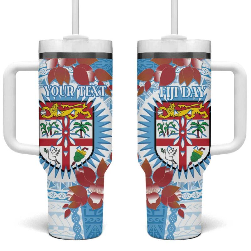 Fiji Day Fijian Tapa Mix Tagimoucia Blue Custom Stanley Quencher 40oz Stainless Steel Tumbler With Handle - Threewoofs