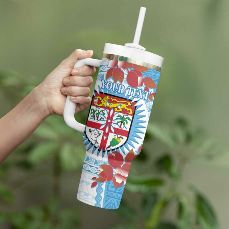 Fiji Day Fijian Tapa Mix Tagimoucia Blue Custom Stanley Quencher 40oz Stainless Steel Tumbler With Handle - Threewoofs - Image 3