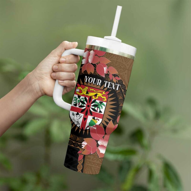 Fiji Day Fijian Tapa Mix Tagimoucia Brown Custom Stanley Quencher 40oz Stainless Steel Tumbler With Handle - Threewoofs - Image 3