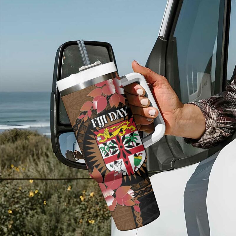Fiji Day Fijian Tapa Mix Tagimoucia Brown Custom Stanley Quencher 40oz Stainless Steel Tumbler With Handle - Threewoofs - Image 7