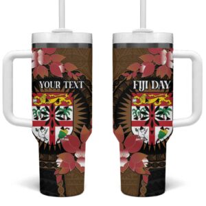 Fiji Day Fijian Tapa Mix Tagimoucia Brown Custom Stanley Quencher 40oz Stainless Steel Tumbler With Handle - Threewoofs