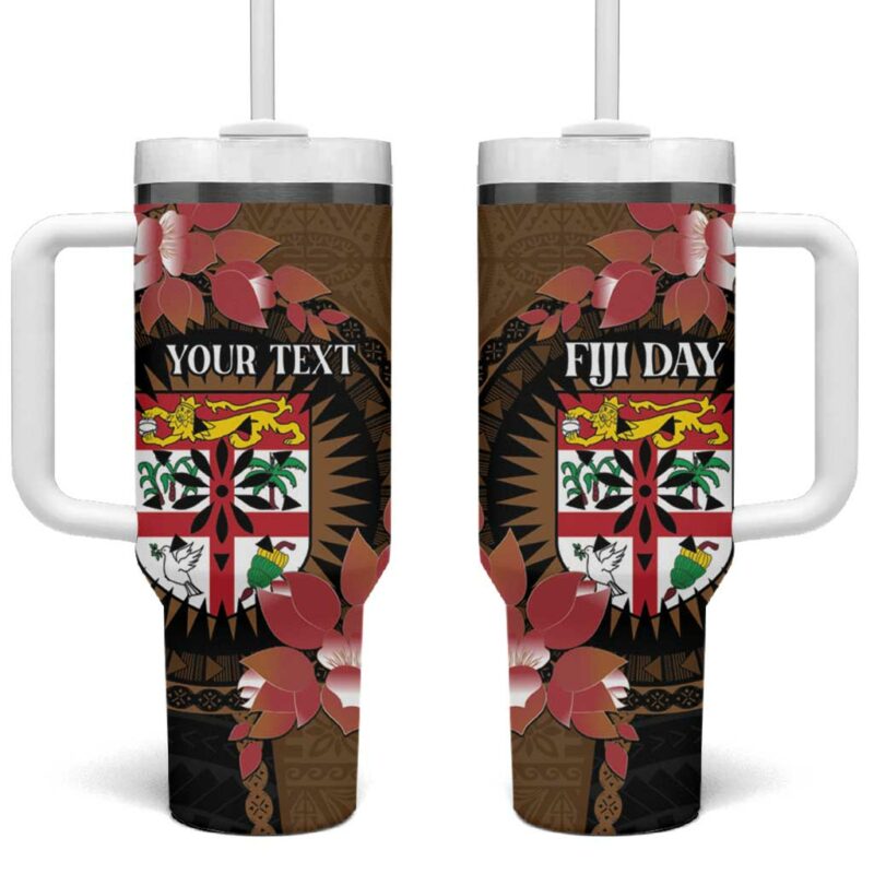 Fiji Day Fijian Tapa Mix Tagimoucia Brown Custom Stanley Quencher 40oz Stainless Steel Tumbler With Handle - Threewoofs