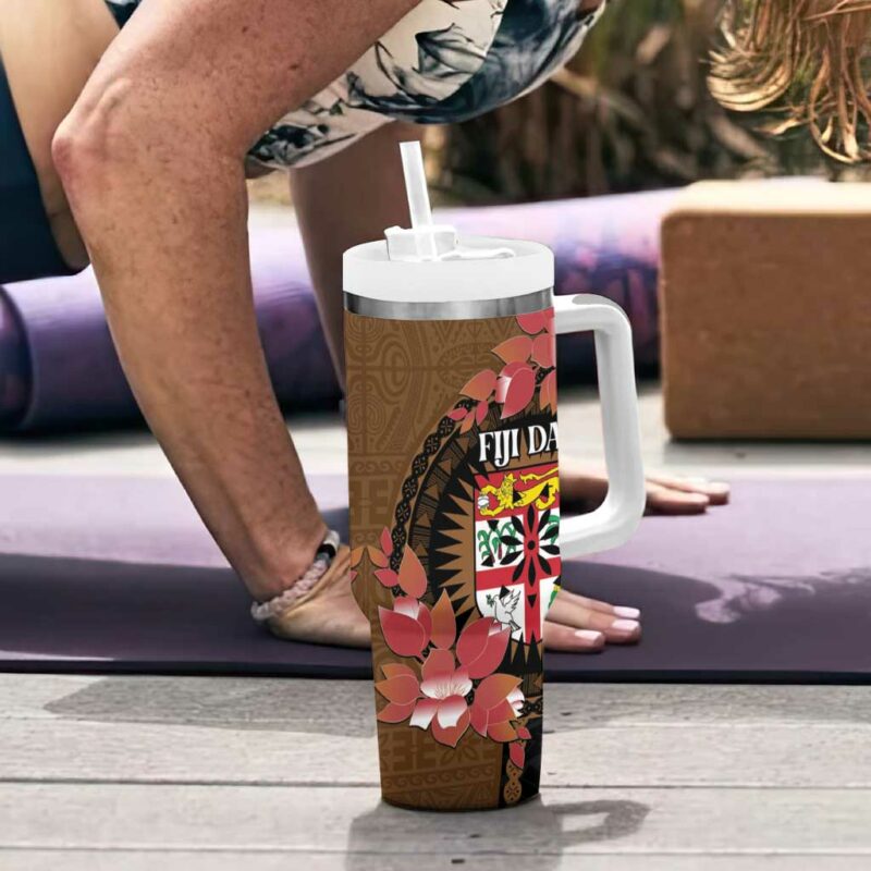 Fiji Day Fijian Tapa Mix Tagimoucia Brown Custom Stanley Quencher 40oz Stainless Steel Tumbler With Handle - Threewoofs - Image 6