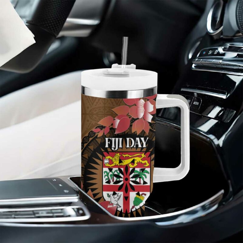 Fiji Day Fijian Tapa Mix Tagimoucia Brown Custom Stanley Quencher 40oz Stainless Steel Tumbler With Handle - Threewoofs - Image 8