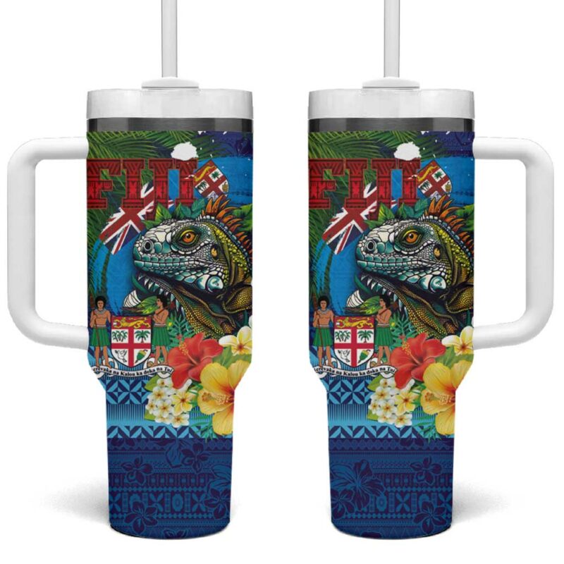 Fiji Iguana-Coat of Arms Custom Stanley Quencher 40oz Stainless Steel Tumbler With Handle - Threewoofs