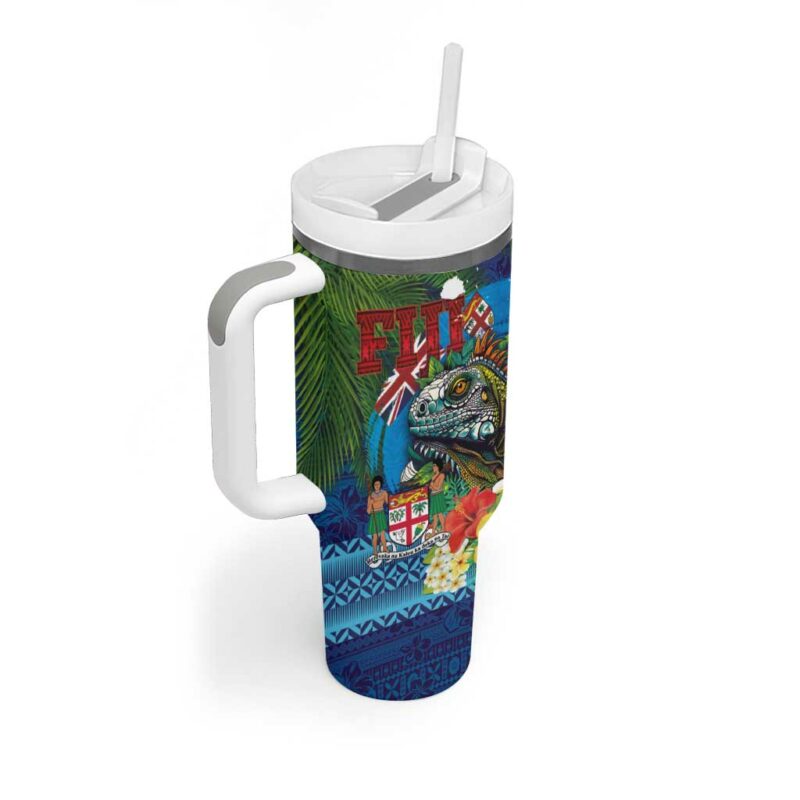 Fiji Iguana-Coat of Arms Custom Stanley Quencher 40oz Stainless Steel Tumbler With Handle - Threewoofs - Image 2