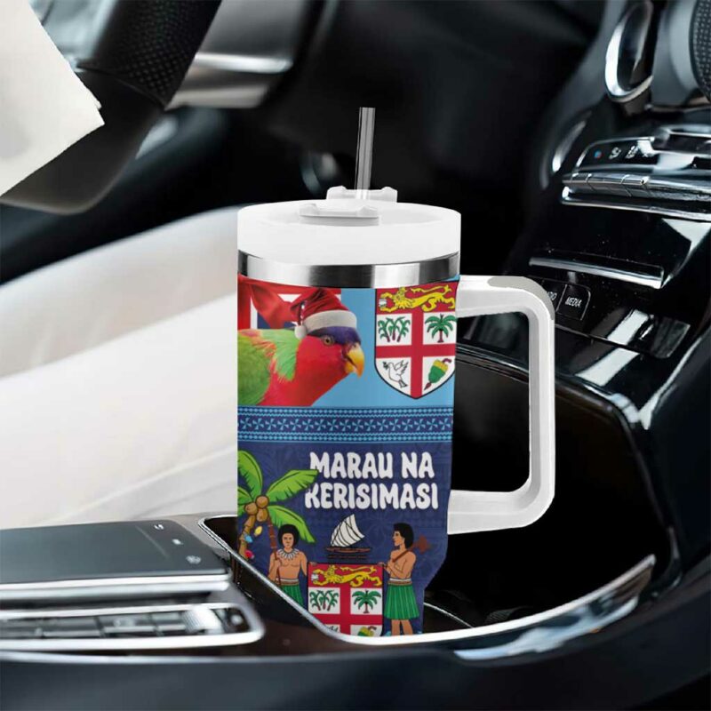 Fiji Marau na Kerisimasi Christmas Collared Lory Fiji Emblems Custom Stanley Quencher 40oz Stainless Steel Tumbler With Handle - Threewoofs - Image 8