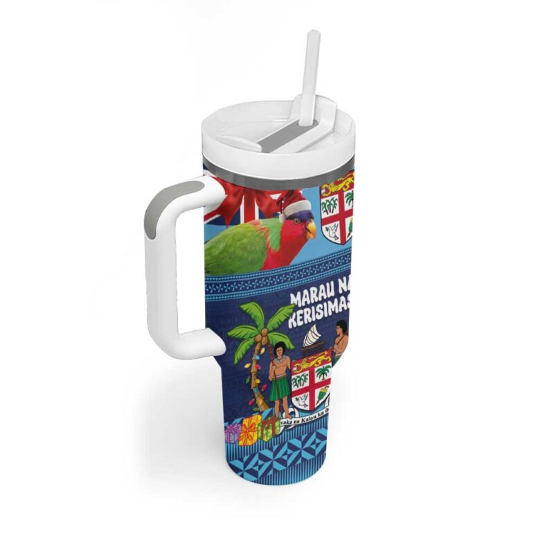 Fiji Marau na Kerisimasi Christmas Collared Lory Fiji Emblems Custom Stanley Quencher 40oz Stainless Steel Tumbler With Handle - Threewoofs - Image 2
