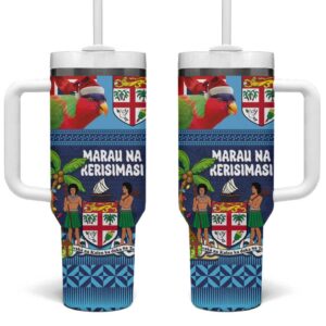 Fiji Marau na Kerisimasi Christmas Collared Lory Fiji Emblems Custom Stanley Quencher 40oz Stainless Steel Tumbler With Handle - Threewoofs