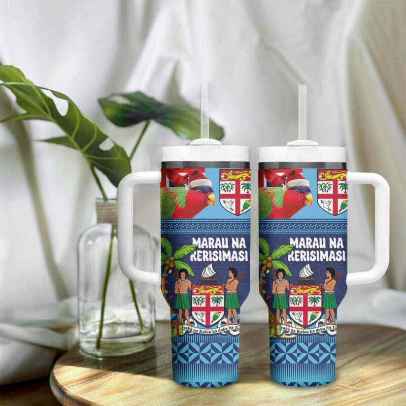 Fiji Marau na Kerisimasi Christmas Collared Lory Fiji Emblems Custom Stanley Quencher 40oz Stainless Steel Tumbler With Handle - Threewoofs - Image 9