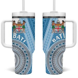Fiji Rugby Bati Tapa Custom Stanley Quencher 40oz Stainless Steel Tumbler With Handle - Threewoofs