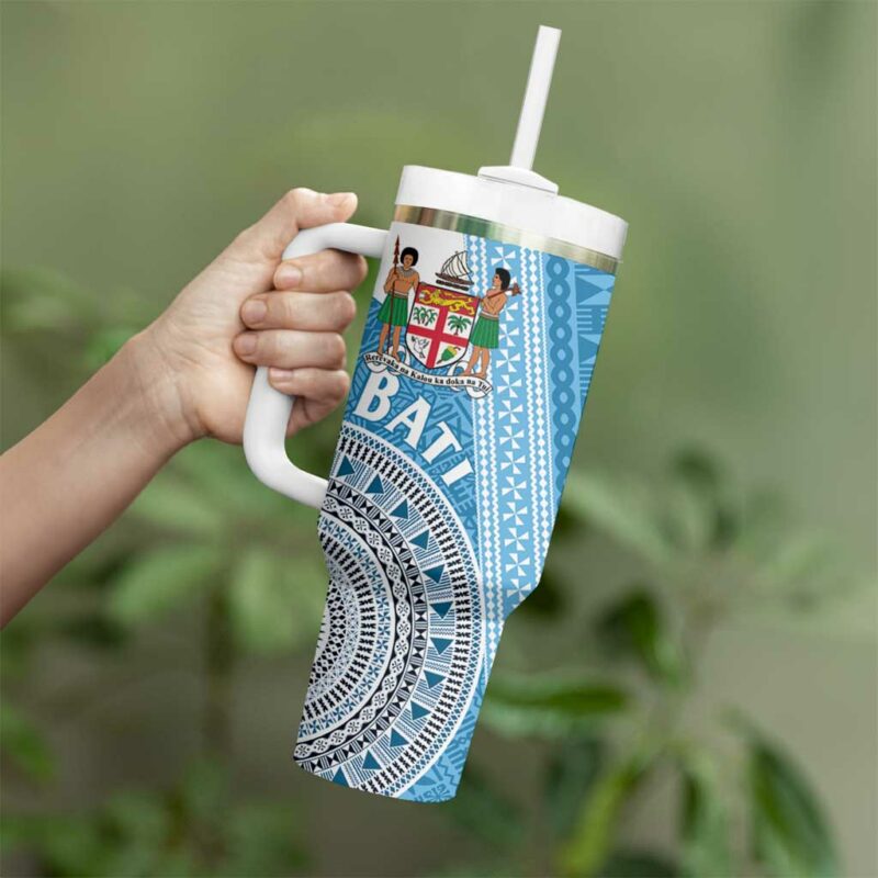 Fiji Rugby Bati Tapa Custom Stanley Quencher 40oz Stainless Steel Tumbler With Handle - Threewoofs - Image 3