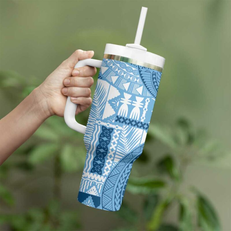 Fiji Rugby Bula Masi Fish Tail Kaivity Cibi Turquoise Custom Stanley Quencher 40oz Stainless Steel Tumbler With Handle - Threewoofs - Image 3