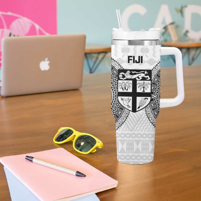 Fiji Rugby Go Champions World Cup Fijian Tapa Custom Stanley Quencher 40oz Stainless Steel Tumbler With Handle - Threewoofs - Image 5