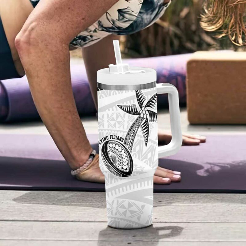 Fiji Rugby Pacific Polynesian Palm Tattoo Custom Stanley Quencher 40oz Stainless Steel Tumbler With Handle - Threewoofs - Image 6
