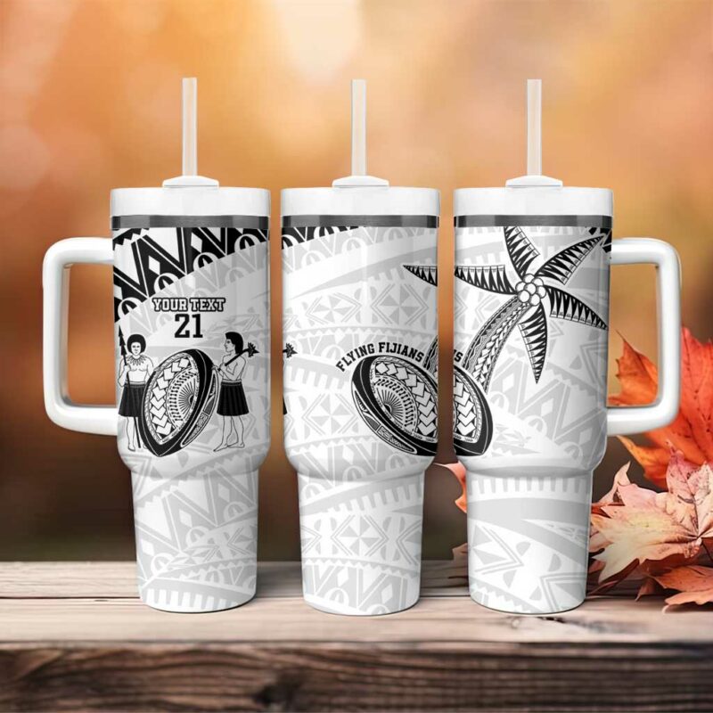 Fiji Rugby Pacific Polynesian Palm Tattoo Custom Stanley Quencher 40oz Stainless Steel Tumbler With Handle - Threewoofs - Image 4