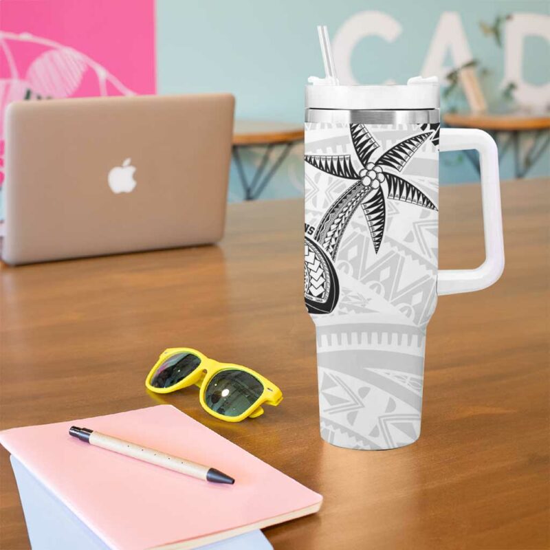 Fiji Rugby Pacific Polynesian Palm Tattoo Custom Stanley Quencher 40oz Stainless Steel Tumbler With Handle - Threewoofs - Image 5