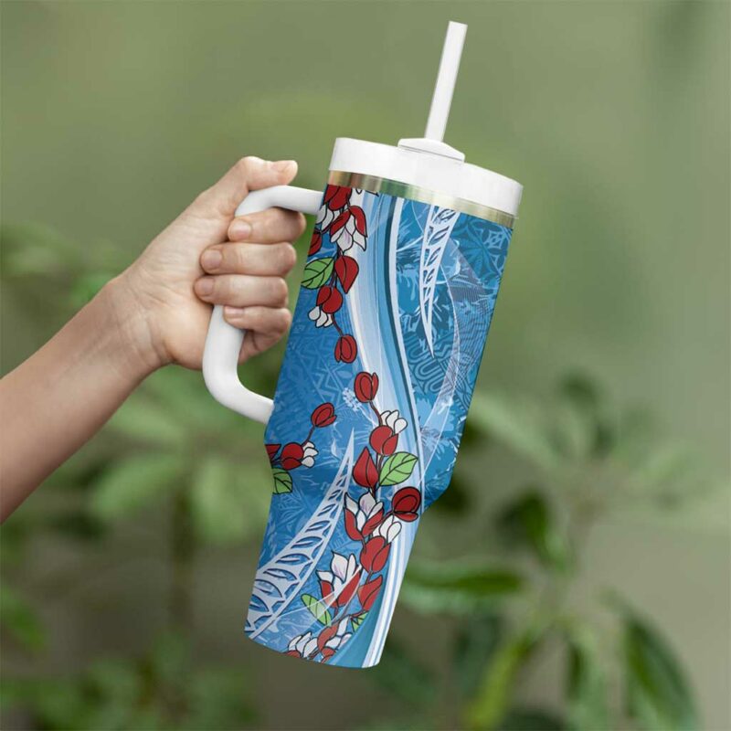 Fiji Tagimaucia Floral Tapa Custom Stanley Quencher 40oz Stainless Steel Tumbler With Handle - Threewoofs - Image 3
