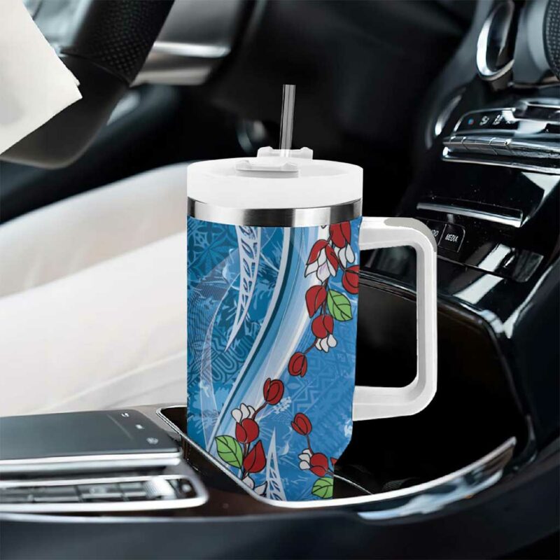 Fiji Tagimaucia Floral Tapa Custom Stanley Quencher 40oz Stainless Steel Tumbler With Handle - Threewoofs - Image 8