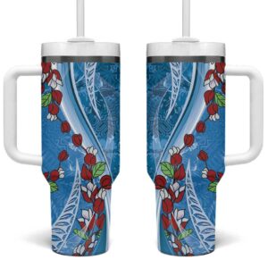 Fiji Tagimaucia Floral Tapa Custom Stanley Quencher 40oz Stainless Steel Tumbler With Handle - Threewoofs